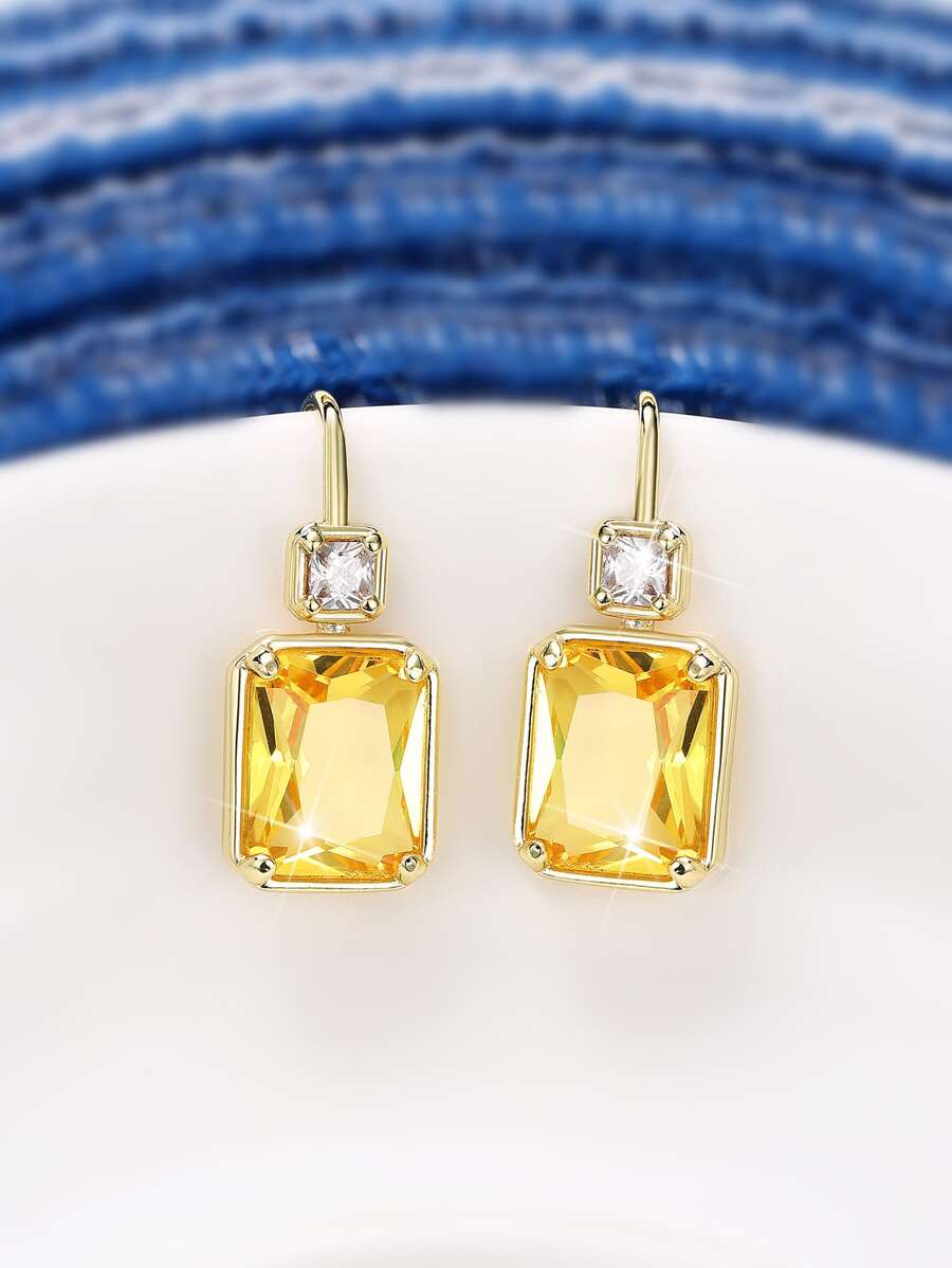 Hoa tai Khối Zirconia  Trang trí - Màu vàng - Xem 1