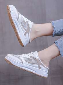 雙色前綁帶穆勒运动鞋 - 卡其色 - 查看 3