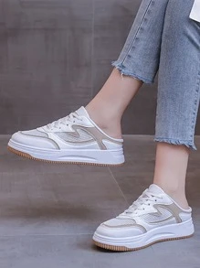 雙色前綁帶穆勒运动鞋 - 卡其色 - 查看 6