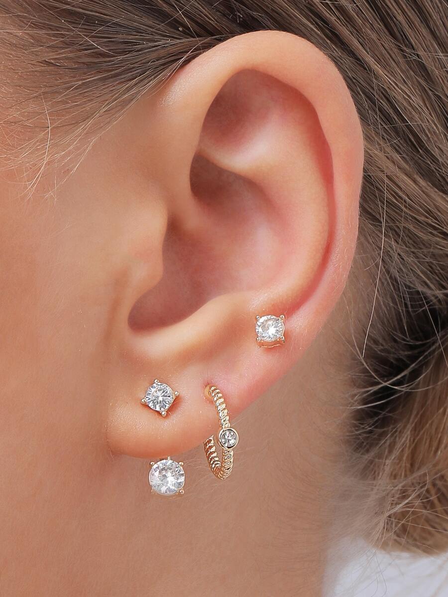 3 cặp Bông tai trang trí bằng Rhinestone - Vàng - Xem 1