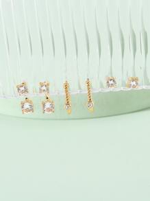 3 cặp Bông tai trang trí bằng Rhinestone - Vàng - Xem 2