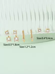 3 cặp Bông tai trang trí bằng Rhinestone - Vàng - Xem 3