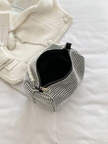 迷人閃閃發光，亮片，奢華，閃亮迷你水鑽和人造珍珠裝飾水桶包晚宴包，人造珍珠晚宴包，水鑽適合派對女孩，女士，新娘完美適合派對、婚禮、舞會、晚餐/宴會、雞尾酒 - 銀色 - 查看 4