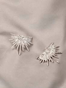 水鑽裝飾耳釘 - 銀色 - 查看 2