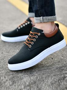 Men Lace-up Front Canvas Shoes - Black - View 1