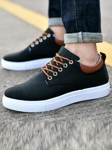 Men Lace-up Front Canvas Shoes - Black - View 2
