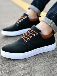 Men Lace-up Front Canvas Shoes - Black - View 3