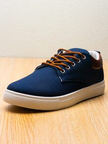 Men Fashion Comfortable Lace-Up Front Canvas Shoes - Blue - View 1