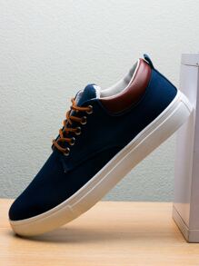 Men Fashion Comfortable Lace-Up Front Canvas Shoes - Blue - View 2