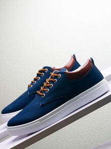 Men Fashion Comfortable Lace-Up Front Canvas Shoes - Blue - View 3