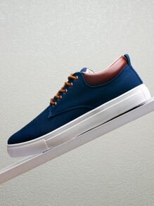 Men Fashion Comfortable Lace-Up Front Canvas Shoes - Blue - View 4