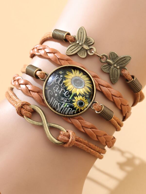 Sunflower Pattern Round Decor Layered Bracelet Valentines