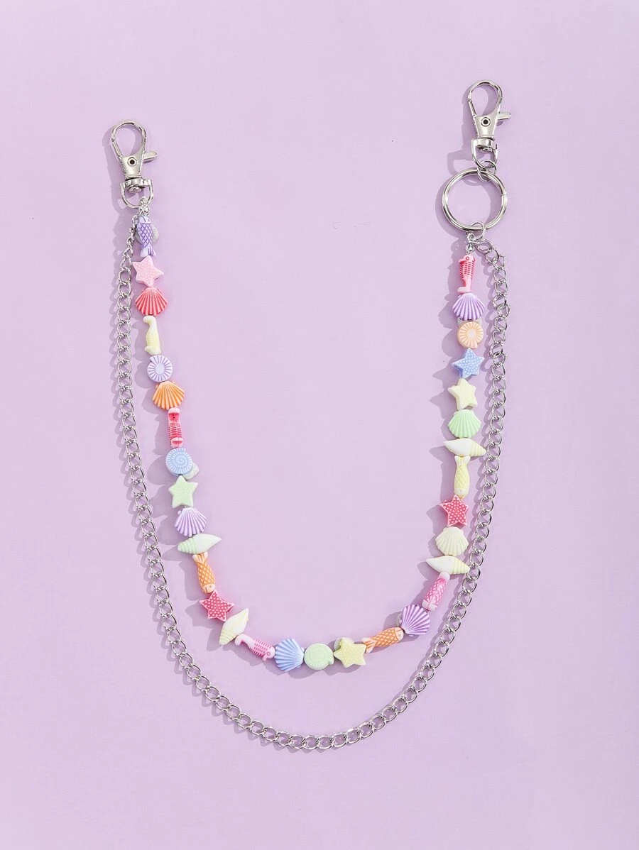 Shell Bead Decor Pant Chain - Silver - View 1
