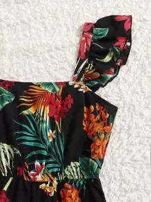 SHEIN Teen Girls Ruffle Trim Tropical Print Dress - Multicolor - View 3