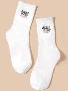 Angel & Letter Graphic Crew Socks - trắng - Xem 1
