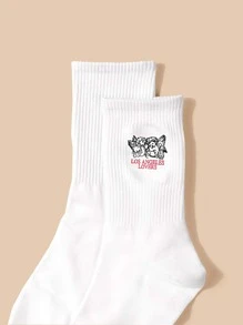Angel & Letter Graphic Crew Socks - trắng - Xem 3