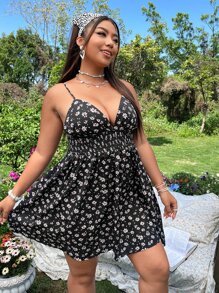 Đầm Plus Size Lộ Lưng Hoa Tất cả trên in Boho - màu đen - Xem 3