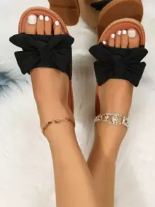 蝴蝶結細節平底涼鞋 - 黑色 - 查看 4