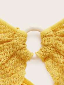 SHEIN ICON 環鏈露背繫帶針織上衣 - 黃色 - 查看 4