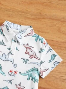 SHEIN Leap Crew 2 件套男孩恐龙印花上衣和短裤休闲装 - 彩色 - 查看 4