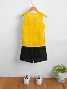 SHEIN Young Boy Letter Graphic Tank Top And Shorts Set - Multicolor - View 2