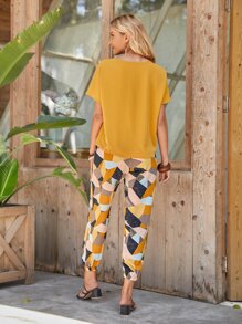 EMERY ROSE de manga murciélago Top & con estampado de dibujo Pantalones Conjunto - Multicolor - Ver 2