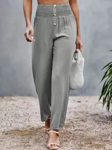 SHEIN Unity Pantalones de cintura fruncido con diseño de botón - Gris - Ver 1