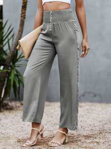 SHEIN Unity Pantalones de cintura fruncido con diseño de botón - Gris - Ver 3