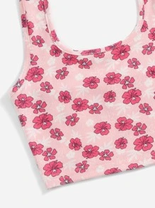 SHEIN Niñas Top halter tejido de canalé floral - Multicolor - Ver 4