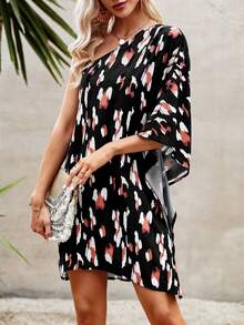 Đầm Bất đối xứng Tất cả trên in Boho - màu đen - Xem 3