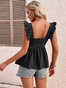 SHEIN Unity Top peplum ribete con fruncido - Negro - Ver 2