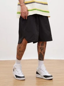 Manfinity Hypemode Men's Loose Fit Letter Patches Shorts - Black - View 3