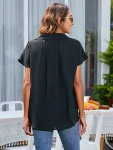Áo sơ mi nữ Túi màu trơn Giải trí - màu đen - Xem 2