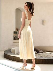 Mulvari Đầm màu trơn Thanh lịch - Màu be - Xem 2