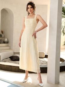 Mulvari Đầm màu trơn Thanh lịch - Màu be - Xem 3