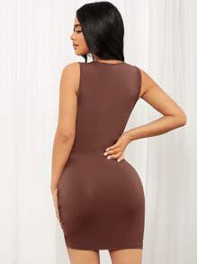 SHEIN SXY Drawstring Ruched Bodycon Dress - Brown - View 2