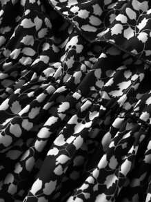 SHEIN Young Girl Plant Print Ruffle Trim Puff Sleeve Dress - Black and White - View 5