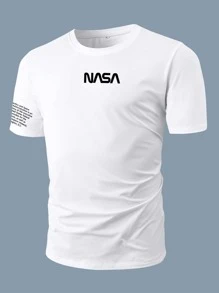 Manfinity Homme 男士字母圖案短袖T恤 - 白色 - 查看 1