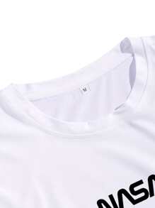 Manfinity Homme 男士字母圖案短袖T恤 - 白色 - 查看 4