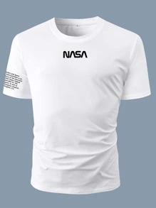 Manfinity Homme 男士字母圖案短袖T恤 - 白色 - 查看 5