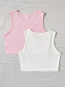 Girls 2pcs Slogan & Heart Print Tank Top - Multicolor - View 2