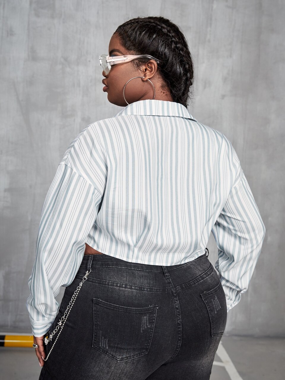 Plus Striped Tie Front Crop Shirt