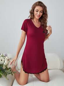 愛心圖案蕾絲邊睡裙