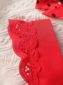 SHEIN Đứa bé gái In dưa hấu Đồ trang trí Lace hoa văn Váy Combo Bodysuit Với băng đô - Đỏ - Xem 5