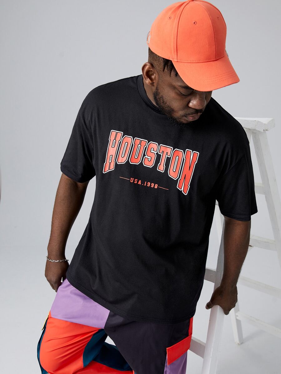 Manfinity Tops Nam Lá thư Giải trí - màu đen - Xem 1