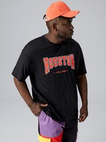 Manfinity Tops Nam Lá thư Giải trí - màu đen - Xem 3