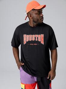 Manfinity Tops Nam Lá thư Giải trí - màu đen - Xem 5