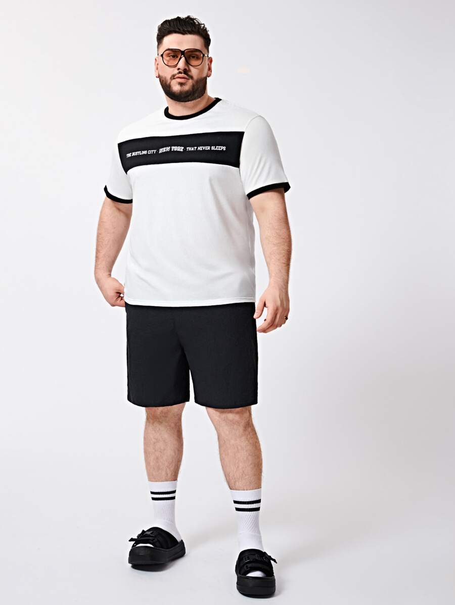 Manfinity 男士標語圖案T恤和短褲 - 黑與白 - 查看 1