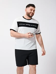 Manfinity 男士標語圖案T恤和短褲 - 黑與白 - 查看 5