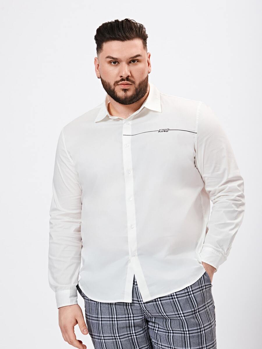 Manfinity Men Plus Letter Graphic Single Breasted Shirt - White - View 1